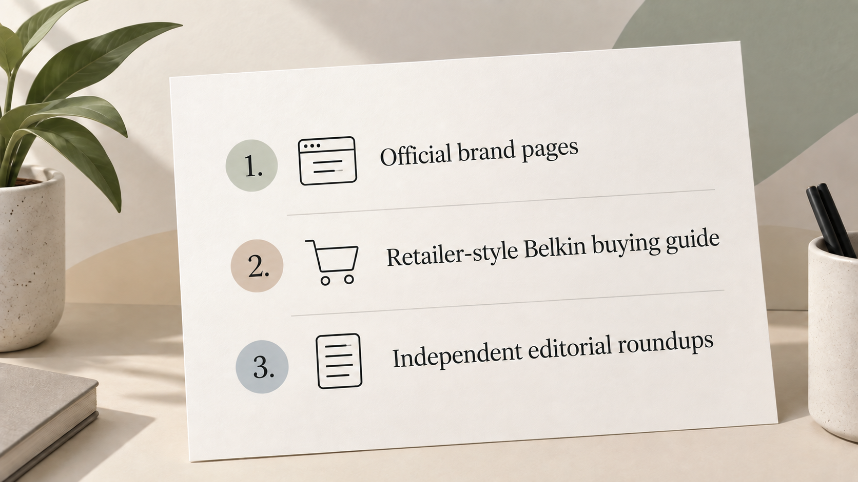 A short numbered checklist of the three kinds of sources behind the guide, making the method and its limits transparent